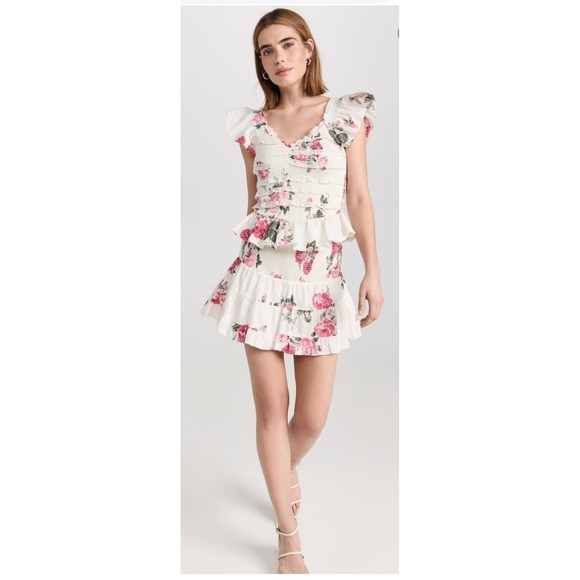 LOVESHACKFANCY Aldana Skirt XL Paradise Pink Floral Ruffle Mini Whimsy Fairy - Picture 1 of 12